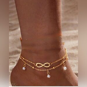 Anklet 2 Chain Gold Infinity Anklet with Pearls